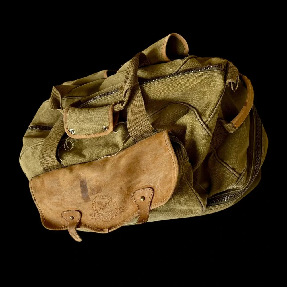 Eddie Bauer Outdoor Outfitters Canvas Duffel Bag Green Distressed Travel Luggage